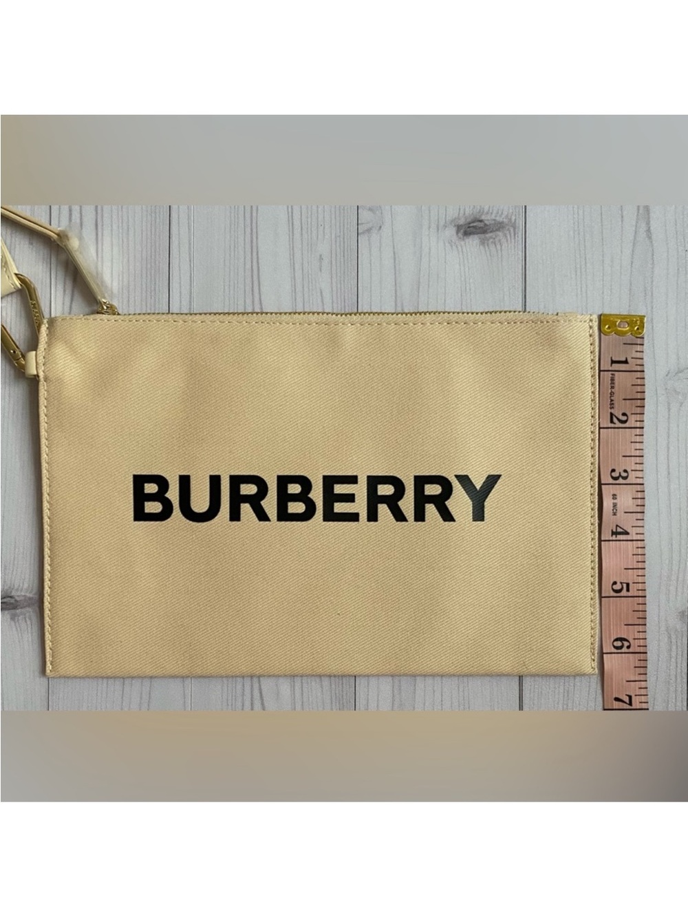 Burberry Beige Canvas Logo Wristlet Pouch with Black Lettering - Picture 10 of 11